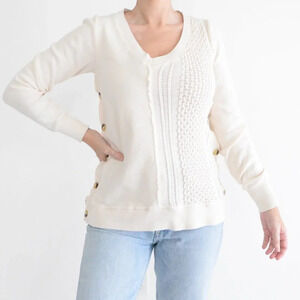 Anthropologie Saturday Sunday Cream  V-Neck Side Button Asymmetrical Sweater XS